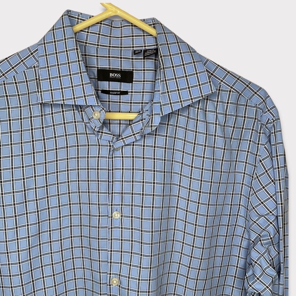 Hugo Boss Sharp Fit Men's Blue Long Sleeve Button Up‎ Shirt Size 16.5::34/35